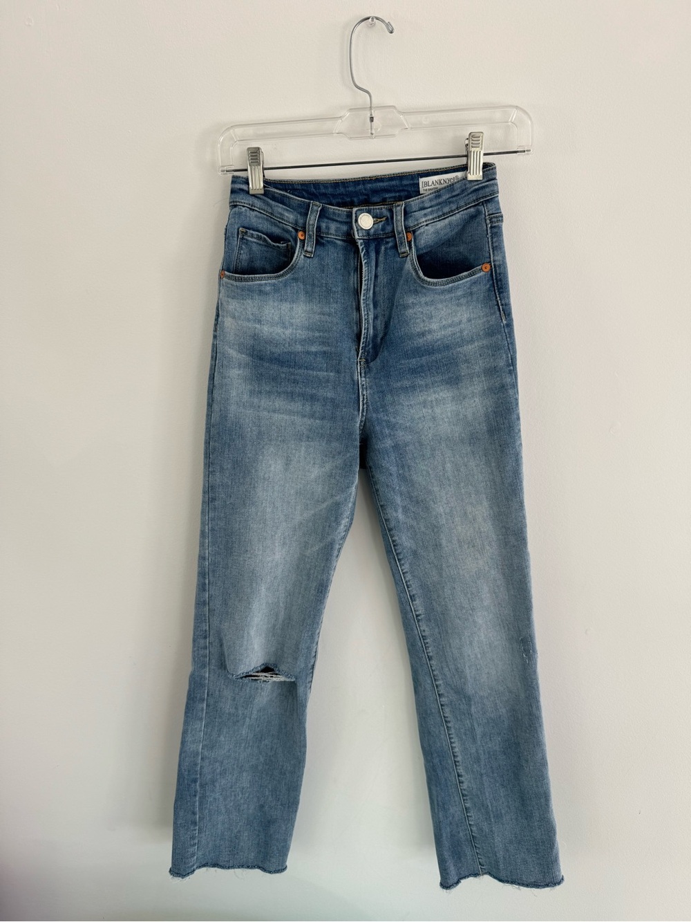BlankNYC High-Rise Straight Leg Women's Jeans - Light Blue Stretchy Denim